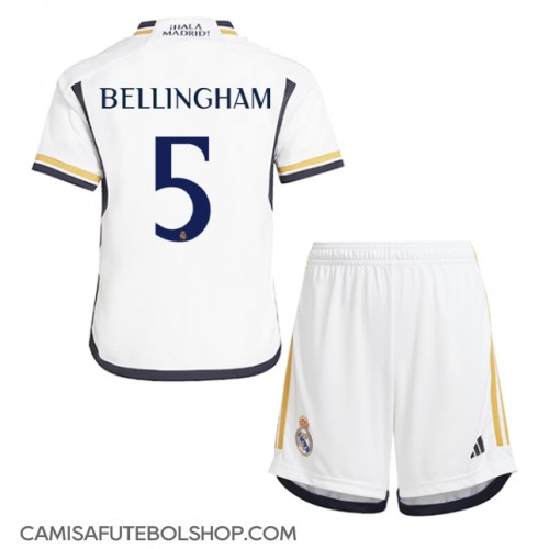 Camisa de time de futebol Real Madrid Jude Bellingham #5 Replicas 1º Equipamento Infantil 2023-24 Manga Curta (+ Calças curtas)